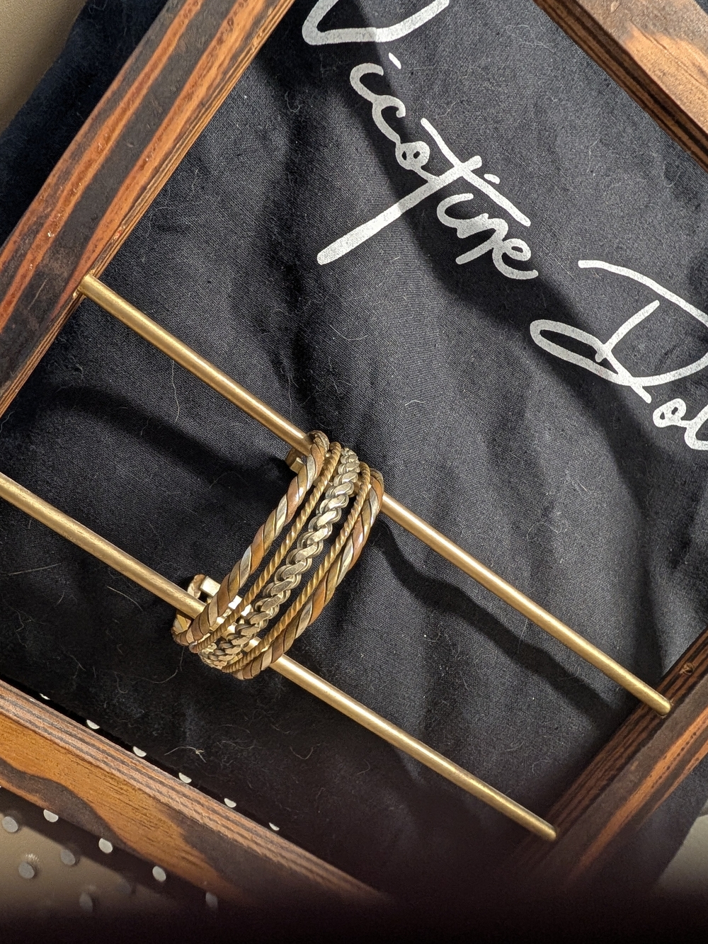 Mixed metal twisted rope cuff bracelet set, vintage boho style